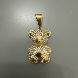 Teddy Bear Studded Gold Plated Stainless Steel Pendant 24 Inch Necklace Gift Her